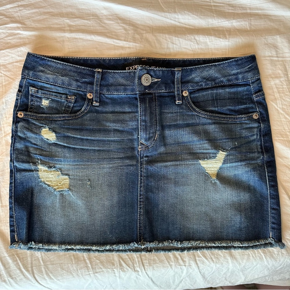 Express Denim Jean Short Skirt Distressed Size 4 90s